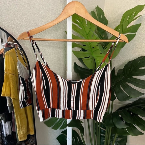 ✨ Ambiance Rust & Black Striped Crop Top L | Retro Button-Front Summer Tank - Picture 1 of 7